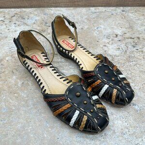 Pikolinos Leather Slingback Sandals Women's EU 37 US 6.5 7 Black Woven Spain